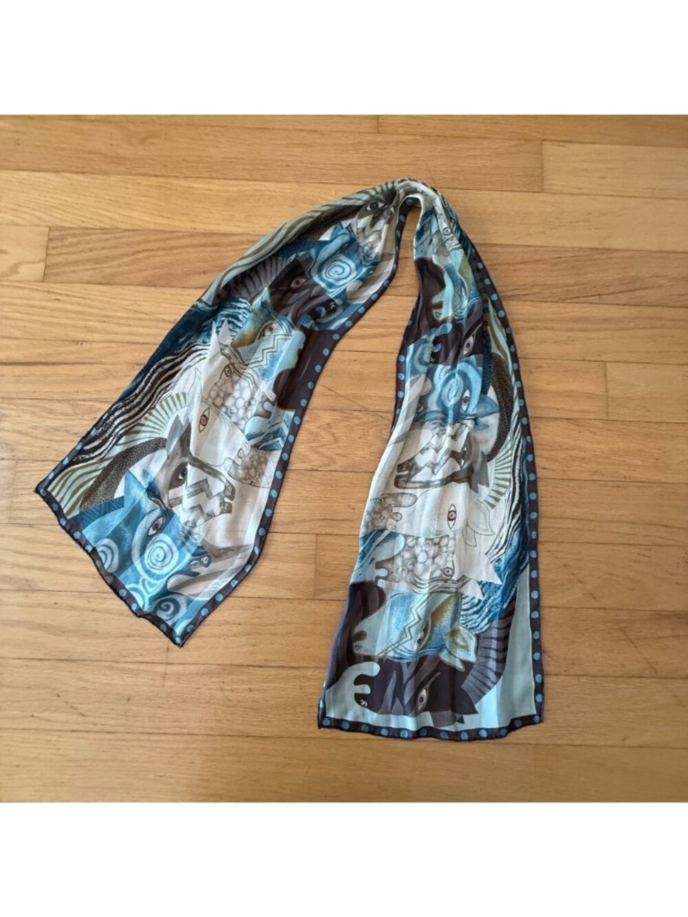 Laurel Burch Brown/Blue Horse Motif Scarf 53"